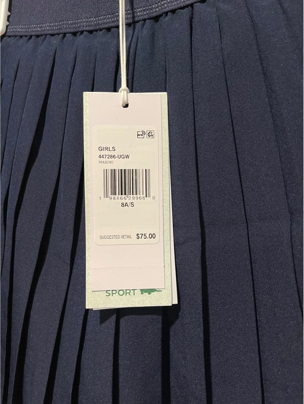 Lacoste Girls Navy Blue Pleated Skirt Size 8 Years